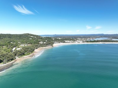 Aerial view of Noosa from the north-east showing Little Cove, Main Beach and river estuary.